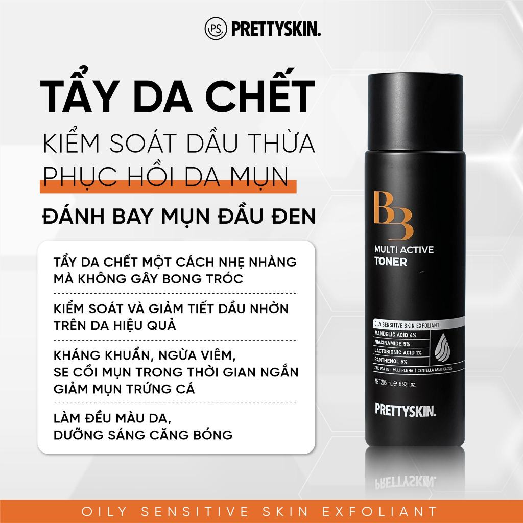 Toner B3 Prettyskin,Toner B3 Multi Active Prettyskin 250ml cải thiện sắc tố sạm da ,nám tàn nhang