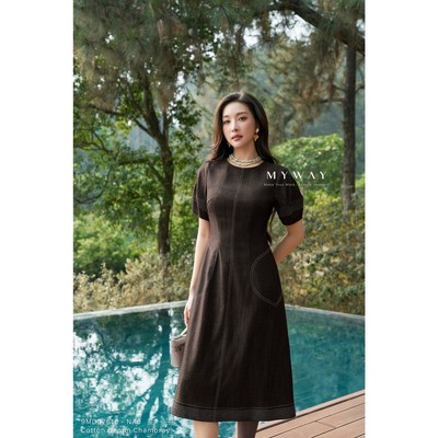Đầm Jean Hè Nữ MY WAY Ngắn Tay Chất Mềm Mát Dáng Xòe Hàng Thiết Kế Cao Cấp 9MD02616