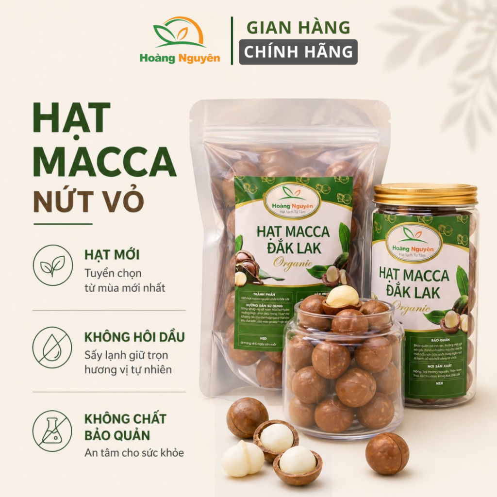 1KG Hạt Macca Nứt Vỏ HOÀNG NGUYÊN, Hạt Mắc Ca Tách Vỏ Đăk Lăk, Hạt Dinh Dưỡng, Trọng Lượng Cả Bì.
