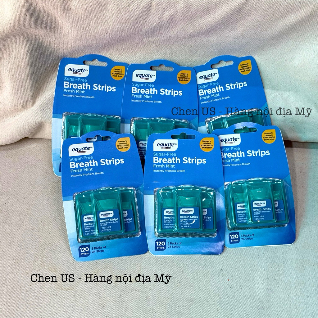 𝗛𝗮̀𝗻𝗴 𝗠𝘆̃ | Miếng phim ngậm thơm miệng Equate Sugar Free Fresh Mint Breath Strips - Chen US Hàng Mỹ