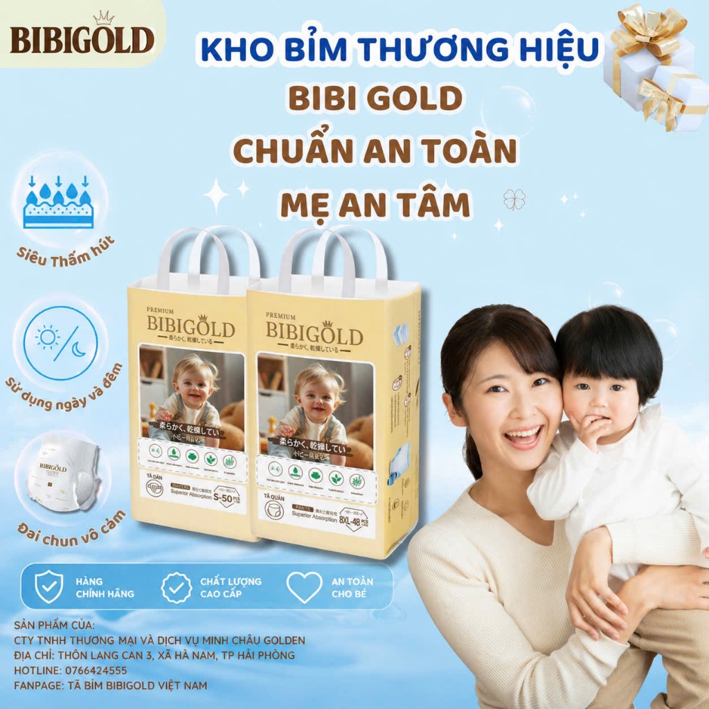 (Combo 2b ) Tã bỉm dán/ quần cao cấp cho bé dùng ngày/ đêm Bibi gold Premium size lớn đến 8XL