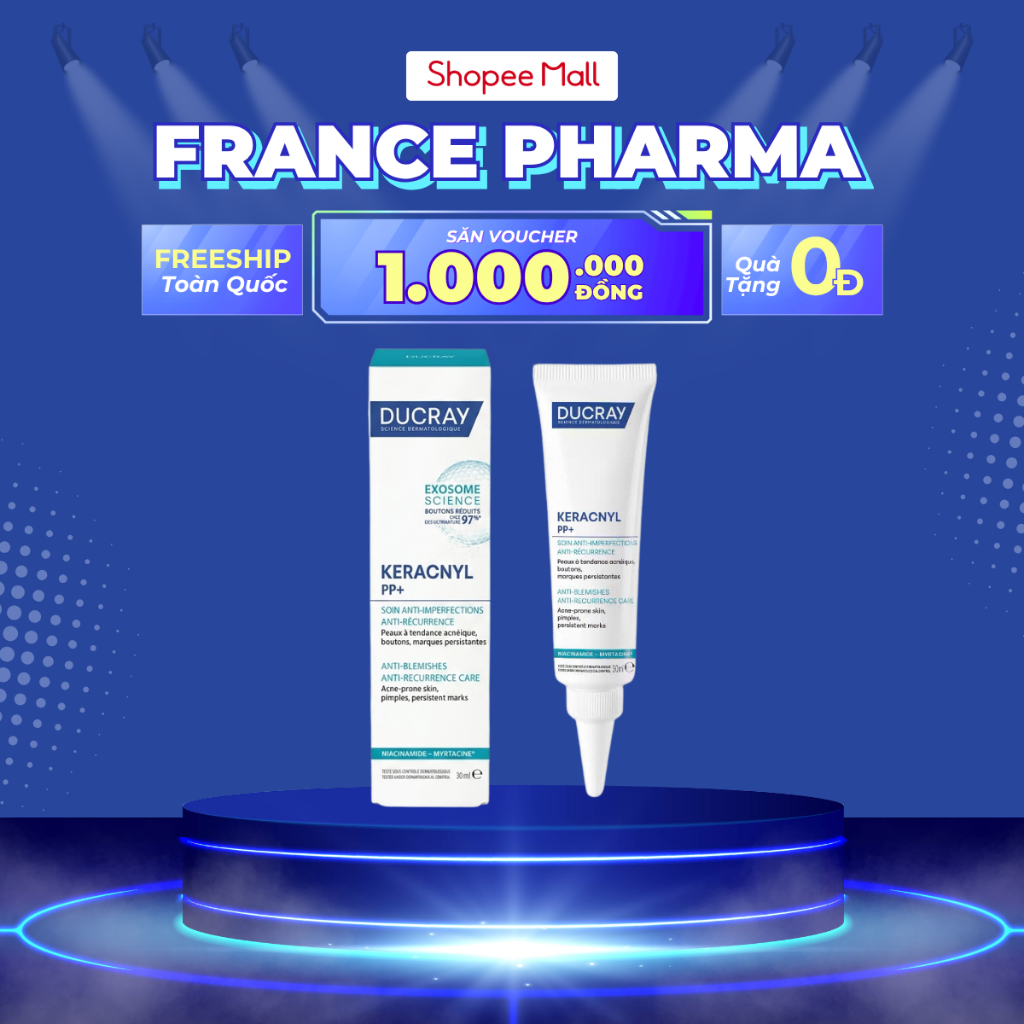 Kem Dưỡng Cân Bằng Dầu Và Giảm Mụn Ducray Keracnyl PP Chính Hãng 30ml Pháp Từ France Pharma