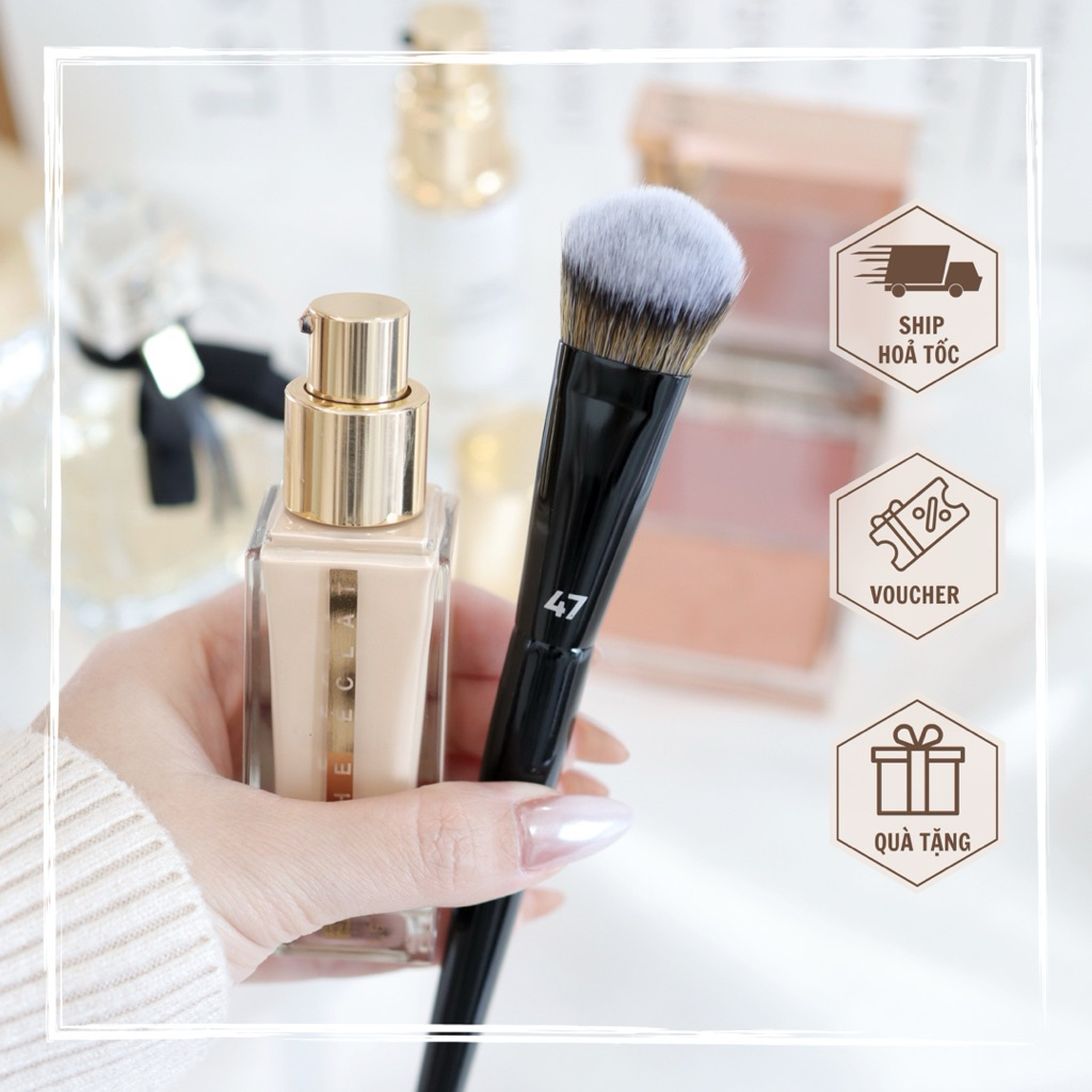Cọ Đánh Kem Nền TINIBOX 47 bản full đen (kèm nắp đậy) – Lông Mịn Mượt, Tán Nền Đều Tự Nhiên