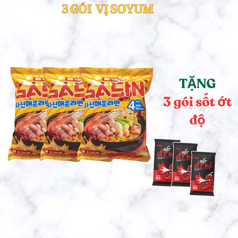 [Combo 3] gói MÌ CAY SASIN VỊ SOYUM (3 gói mì + 3 gói ớt độ)