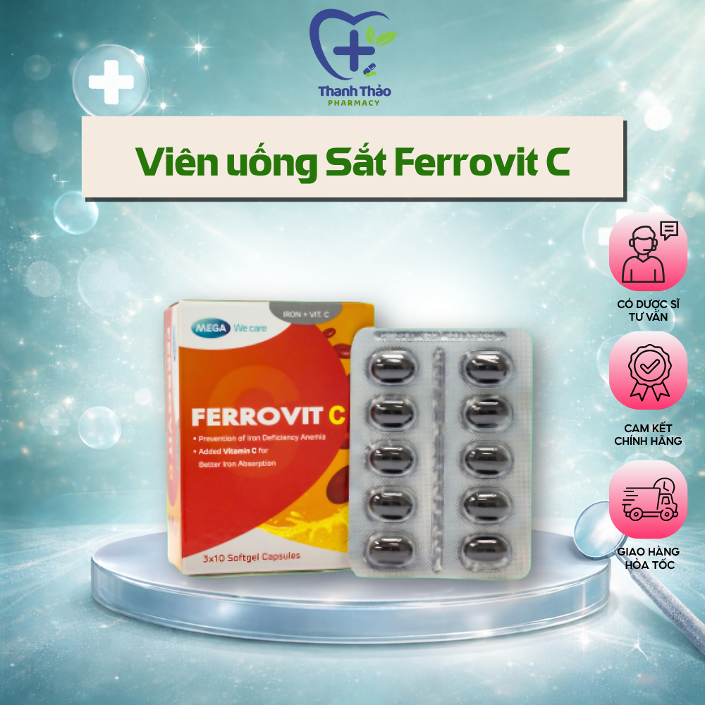 Viên Uống Sắt FERROVIT C - Bổ Sung Sắt, Acid Folic & Vitamin C Hỗ Trợ Tạo Máu (Hộp 3 Vỉ x 10 Viên)
