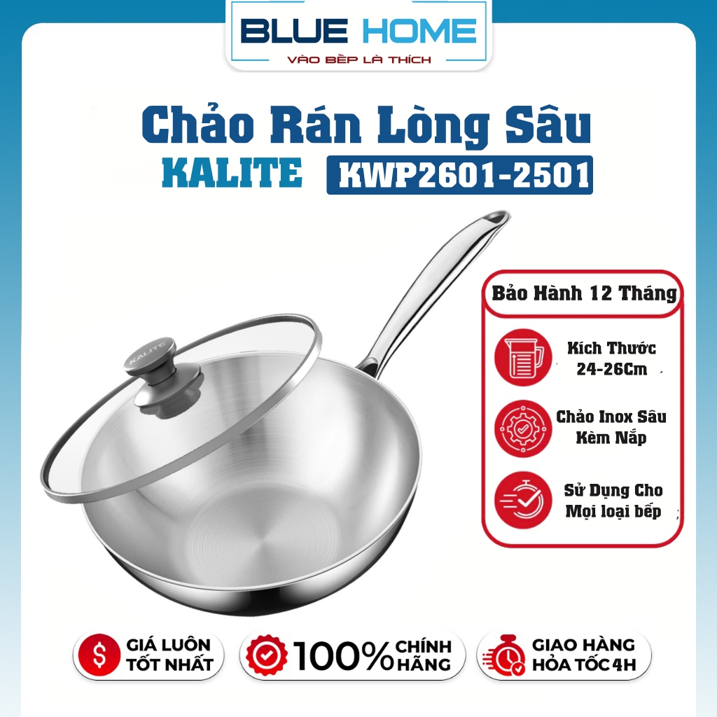Chảo INOX Sâu Lòng Nguyên Khối KALITE KWP2601 & KWP2501, Inox 430 cao cấp, hàng chính hãng