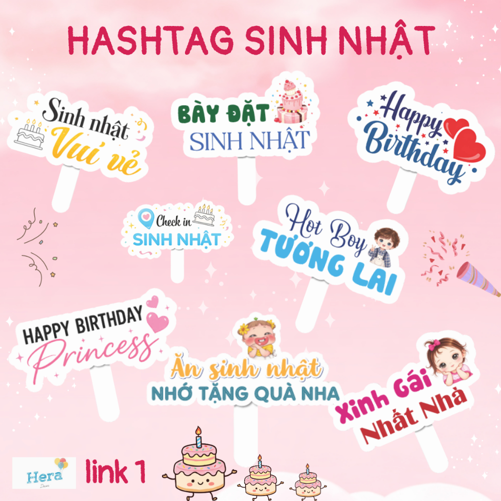 (MÃ SỐ 1-50) Hashtag Cầm Tay Sinh Nhật Giá Rẻ - Hashtag Sinh Nhật