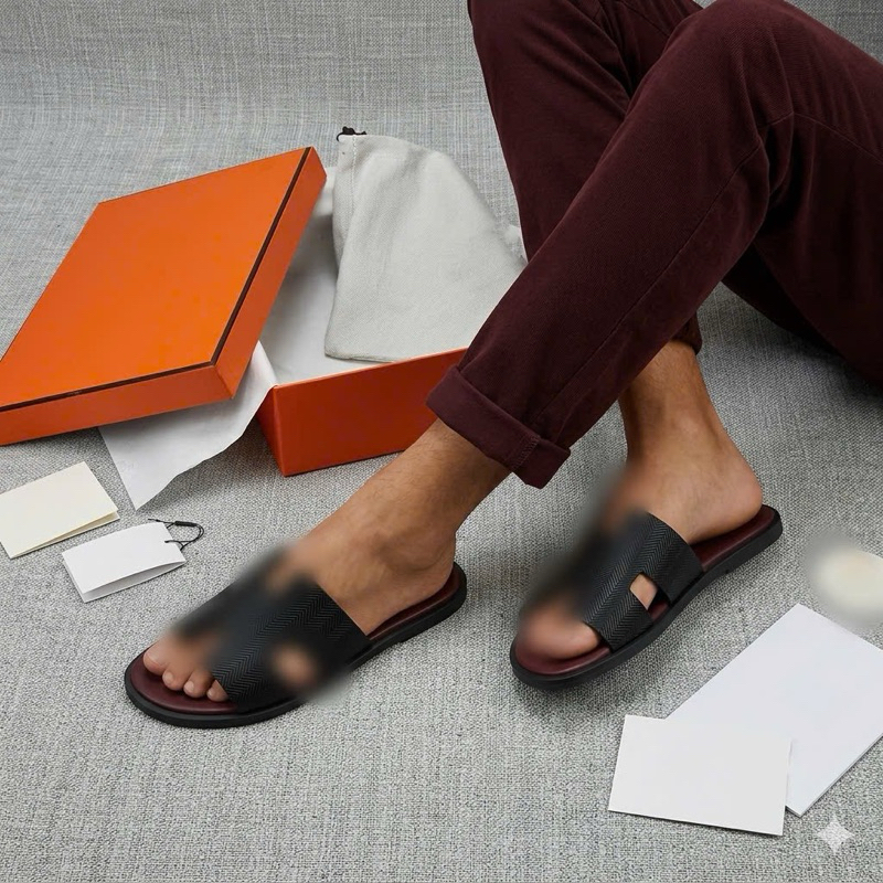 Dép Lê Nam Quai Ngang Bmes IZIMY Da Vát Sóng Gam Màu Đen Đỏ Đế Khắc Laze Size Số Full Box Chuẩn QC