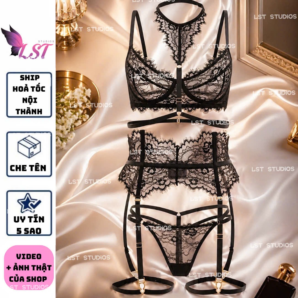 QR1234 Set Nội Y Ren Mỏng Kèm Gater Có Xương Tôn Eo Phong Cách Gợi Cảm Bí Ẩn CÓ BIGSIZE | BigBuy360 - bigbuy360.vn