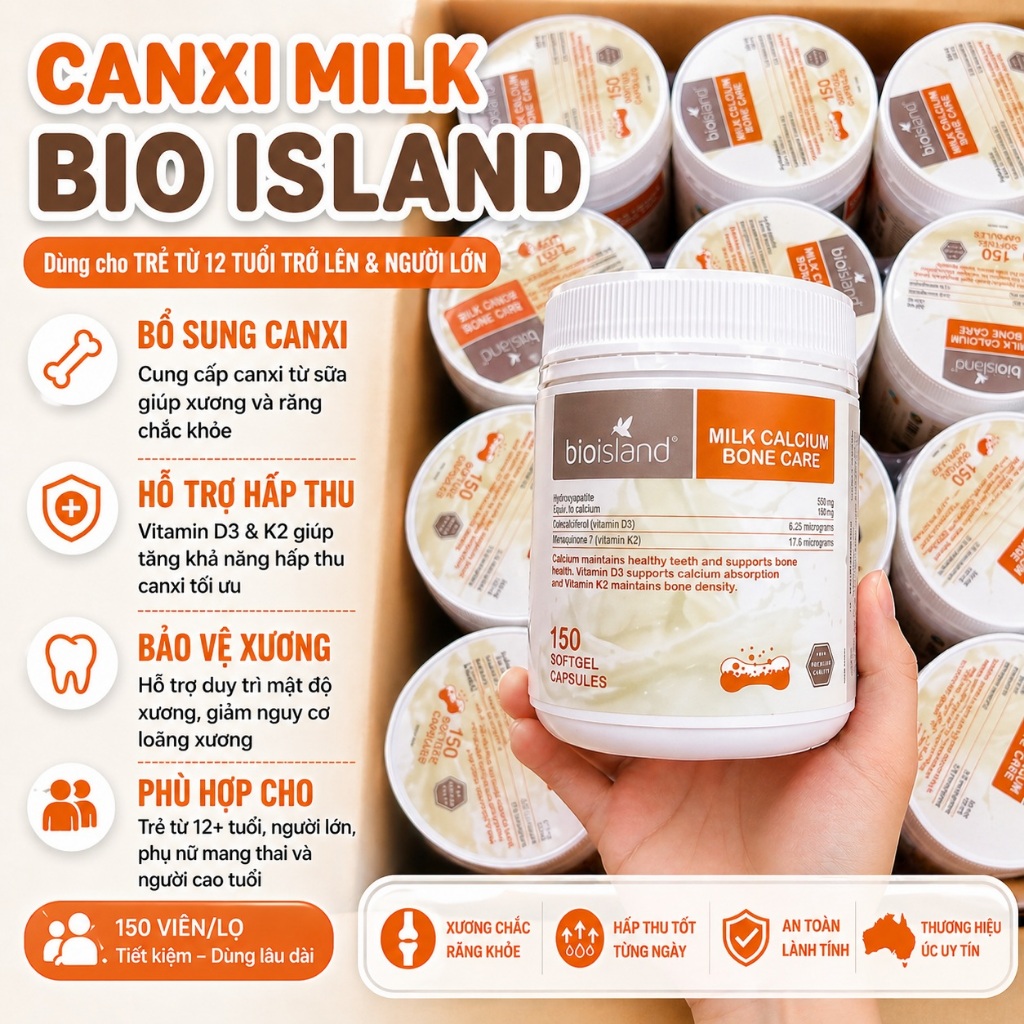 PQS - Canxi Sữa Bio Island Milk Canxi Bone Care 150v