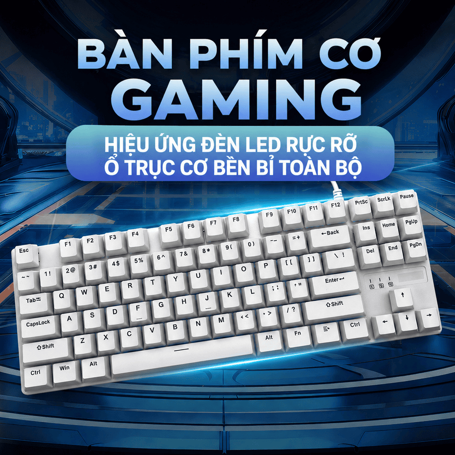 Bàn Phím Cơ Có Dây K87 LED RGB - Nhiều Chế Độ - Blue Switch, Layout 87 Phím TKL, Keycap Xuyên Led