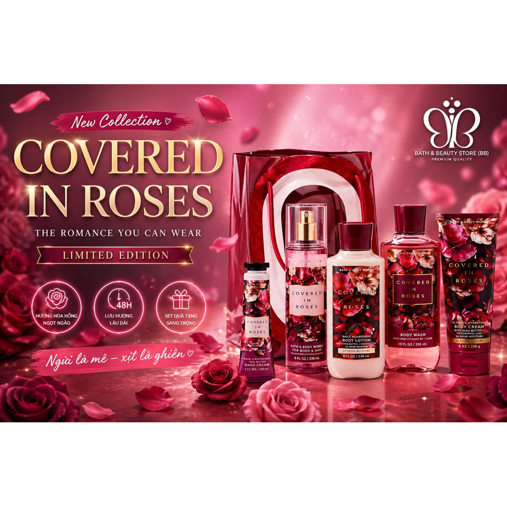 COVERED IN ROSES | Bộ Tắm Dưỡng Xịt Thơm Toàn Thân Ba.th & Body W.orks