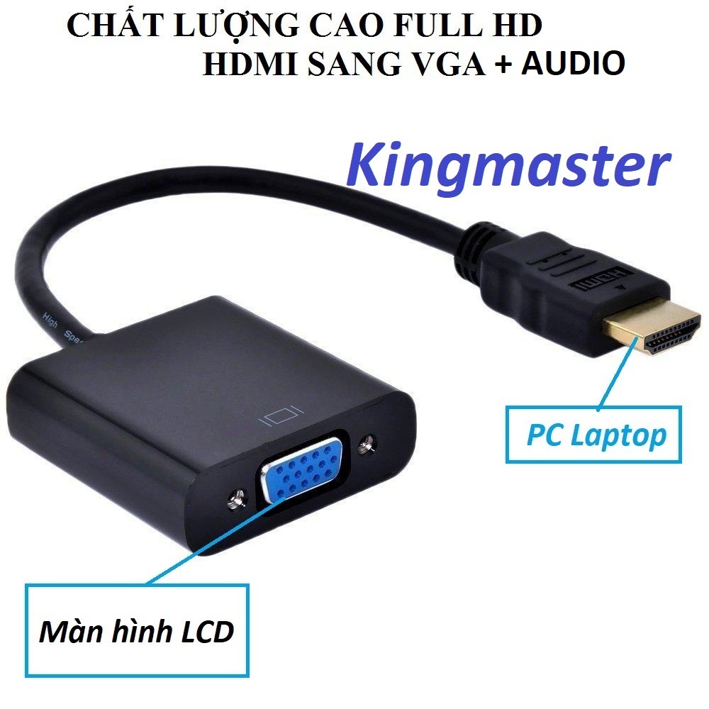 Đầu chuyển cao cấp Display to hdmi Kingmaster V001 | VGA sang HDMI | Dây HDMI to VGA I có âm thanh