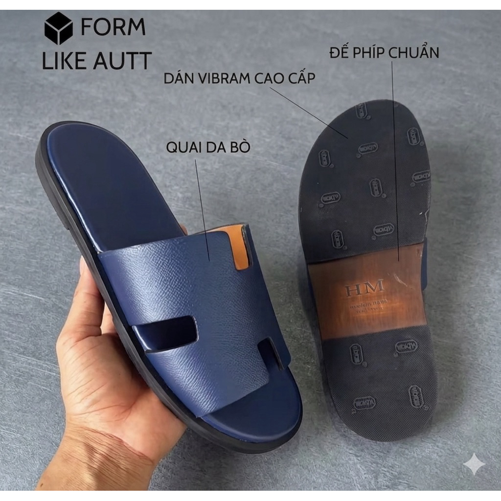 Dép Nam Dán Đế Vibram HM Siêu cấp Màu Xanh Than Đế Fip Fullbox - HM STORE VIET NAM