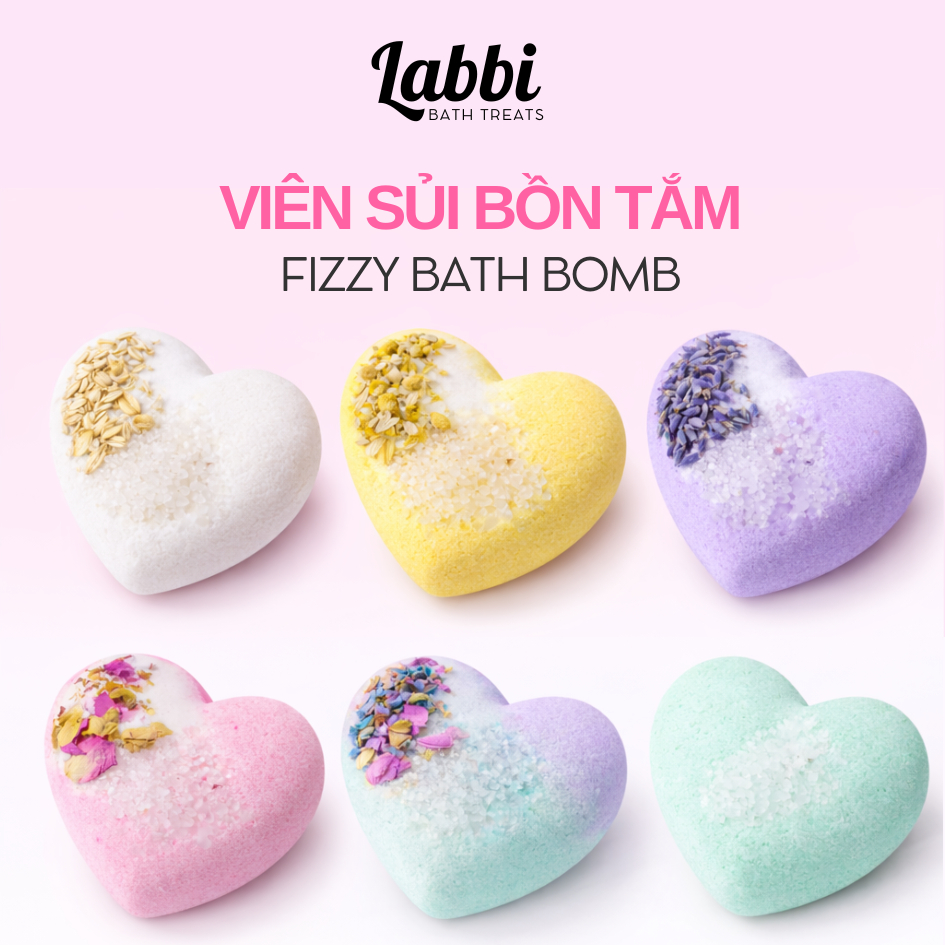 TỔNG HỢP [Labbi] Fizzy Bath bomb / Viên sủi bồn tắm dưỡng da/ Bom tắm hình trái tim