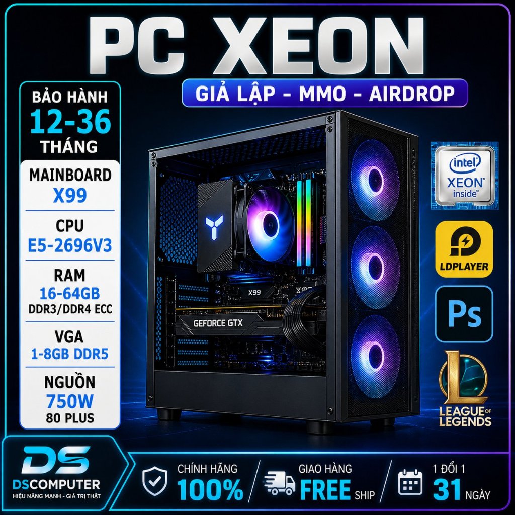 Bộ Máy Tính Xeon 2696V3 18 Nhân Luồng VGA 1070 8GB Kèm Màn 27in Chơi game , giả lập , render đa tác đụng , bảo hành dài | BigBuy360 - bigbuy360.vn