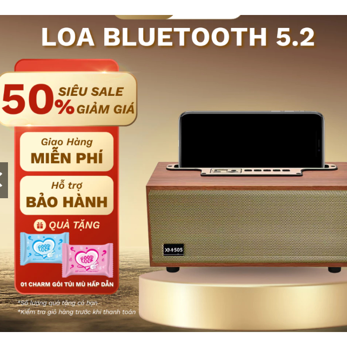 Loa bluetooth XM-505 vỏ gỗ vintage, tích hợp giá đỡ, thiết kế phong cách cổ điển sang trọng