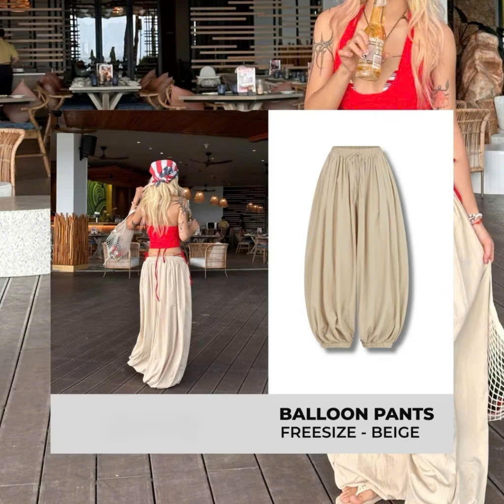 Quần Balloon Pants Nữ Cạp Chun Hari Ống Boom Bo Gấu Form Rộng Cá Tính Đi Biển Du Lịch Mùa Hè 47 | BigBuy360 - bigbuy360.vn