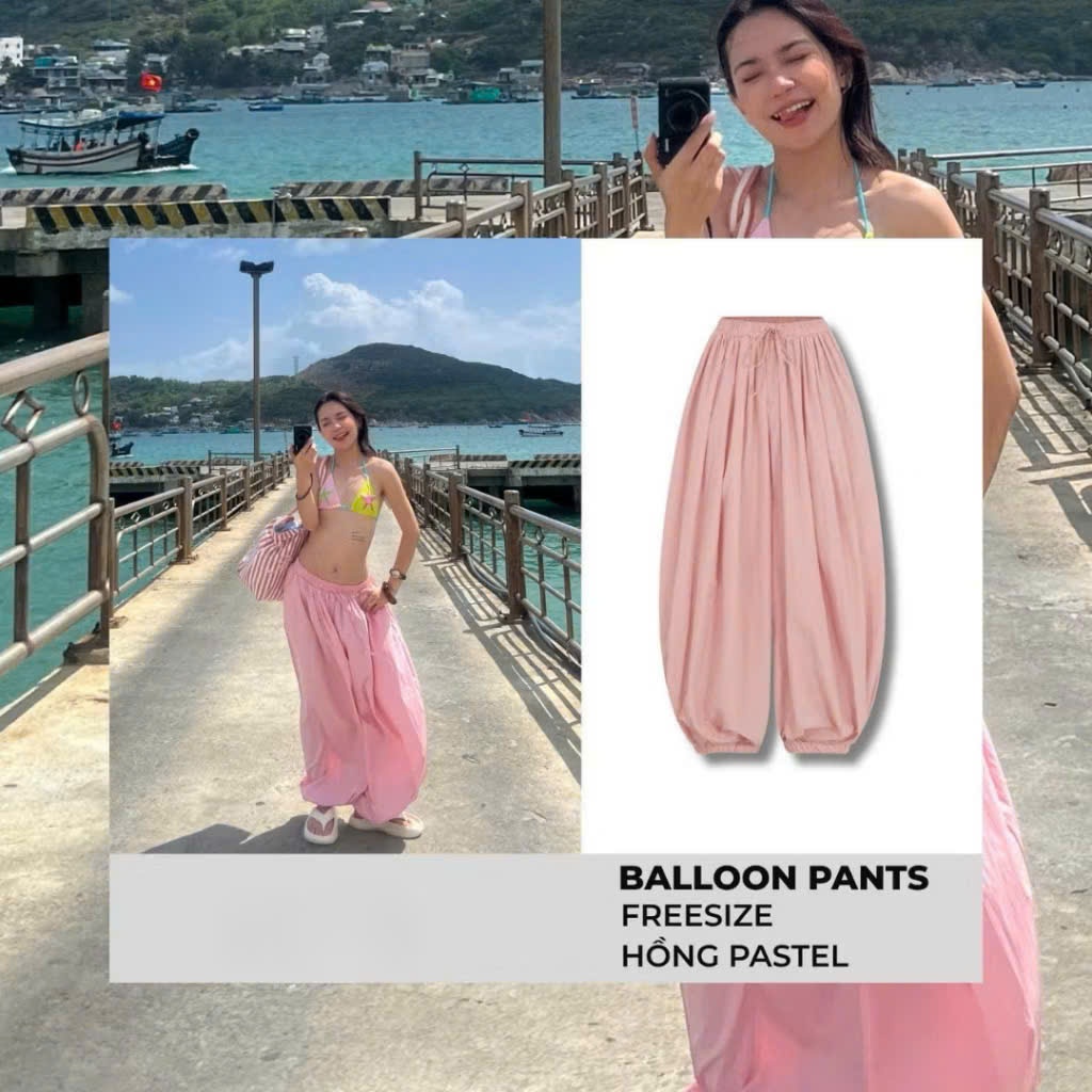 Quần Balloon Pants Nữ Cạp Chun Hari Ống Boom Bo Gấu Form Rộng Cá Tính Đi Biển Du Lịch Mùa Hè 47 | BigBuy360 - bigbuy360.vn