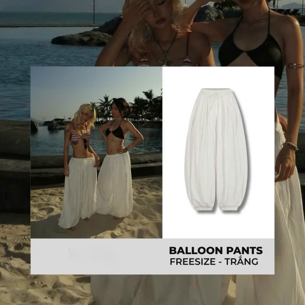 Quần Balloon Pants Nữ Cạp Chun Hari Ống Boom Bo Gấu Form Rộng Cá Tính Đi Biển Du Lịch Mùa Hè 47 | BigBuy360 - bigbuy360.vn