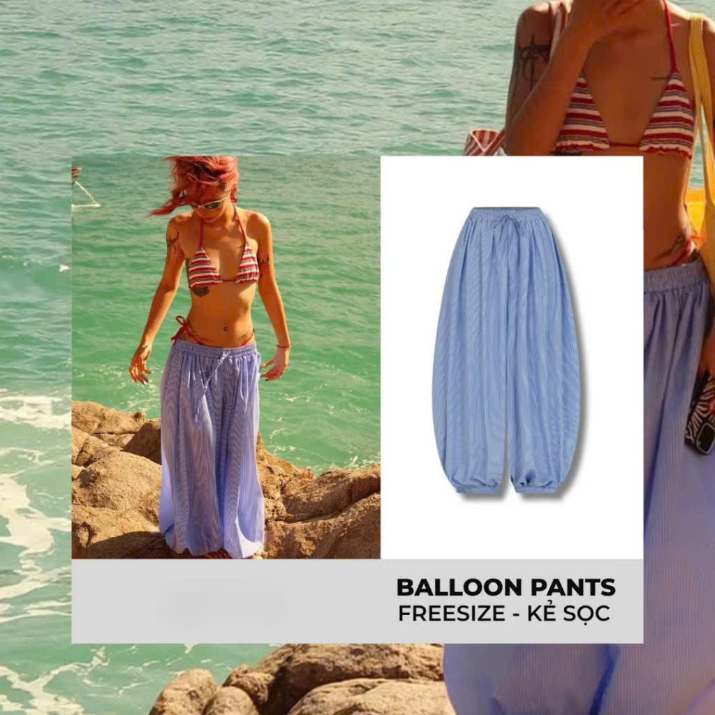 Quần Balloon Pants Nữ Cạp Chun Hari Ống Boom Bo Gấu Form Rộng Cá Tính Đi Biển Du Lịch Mùa Hè 47 | BigBuy360 - bigbuy360.vn