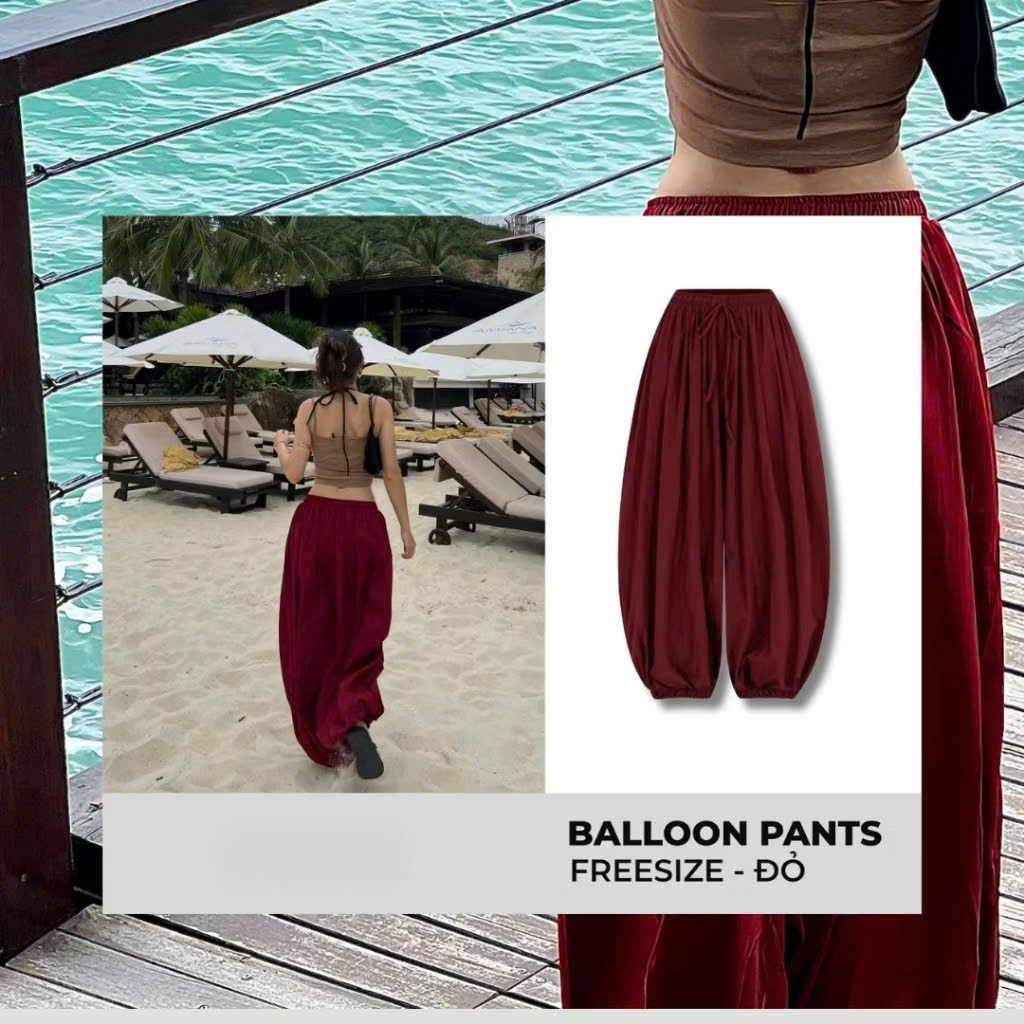 Quần Balloon Pants Nữ Cạp Chun Hari Ống Boom Bo Gấu Form Rộng Cá Tính Đi Biển Du Lịch Mùa Hè 47 | BigBuy360 - bigbuy360.vn