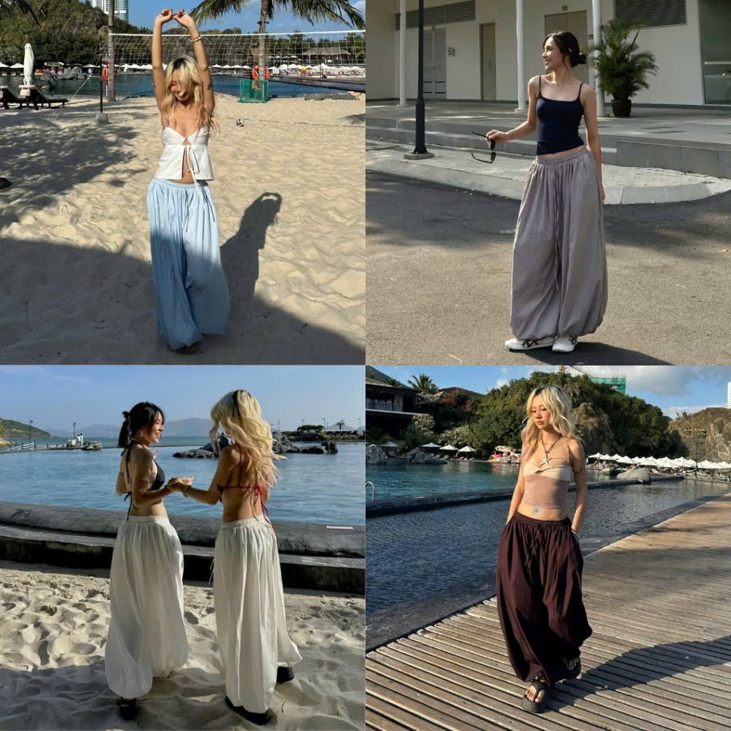 Quần Balloon Pants Nữ Cạp Chun Hari Ống Boom Bo Gấu Form Rộng Cá Tính Đi Biển Du Lịch Mùa Hè 47 | BigBuy360 - bigbuy360.vn