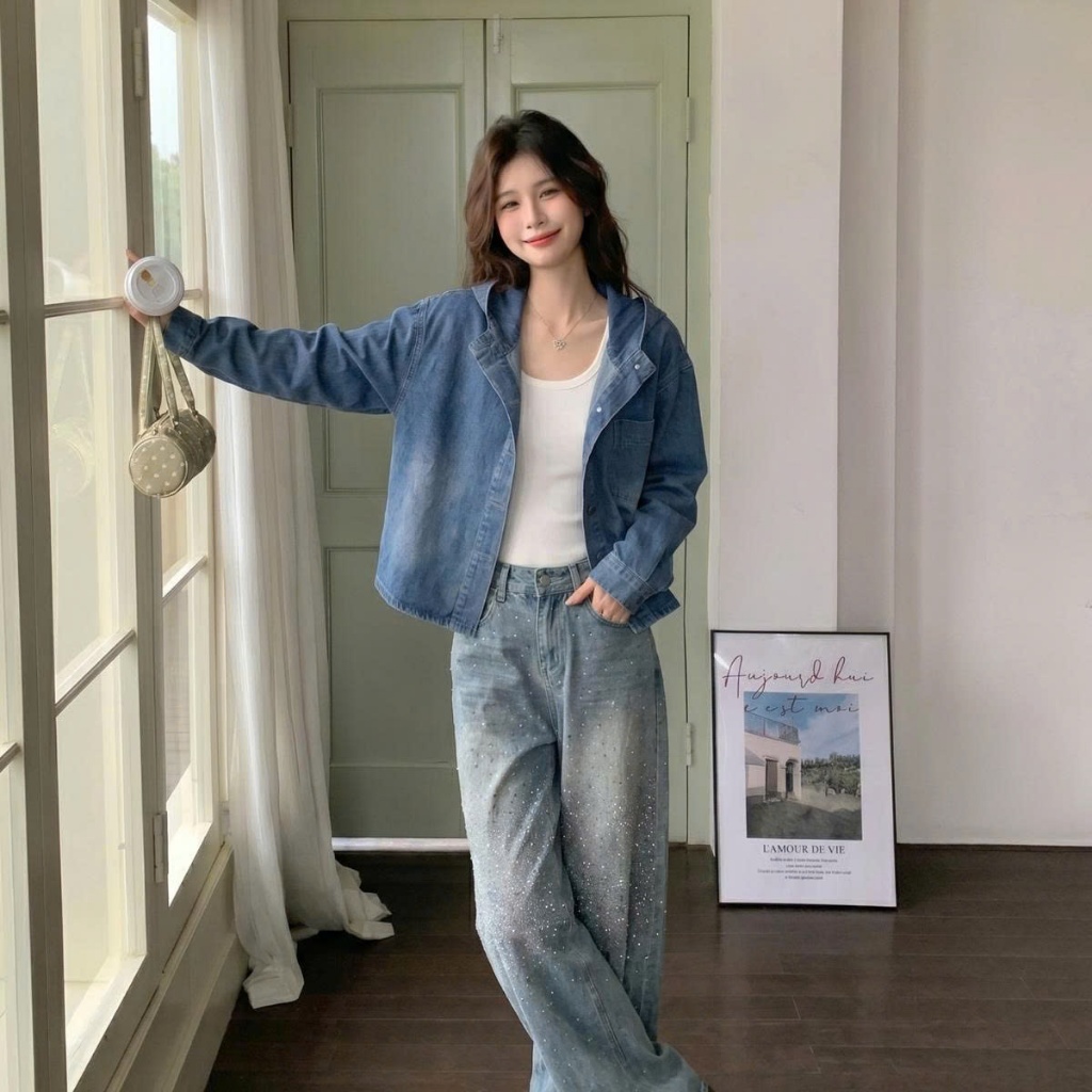 Áo khoác JEANS nữ MOLADY dáng rộng form suông basic phong cách casual K620