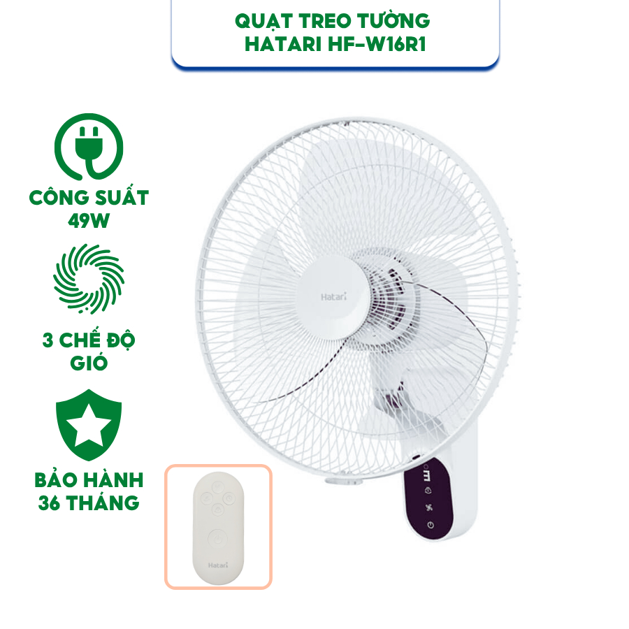 (MẪU MỚI 2026) Quạt treo tường Thái Lan Hatari HT-W16R1 có điều khiển - Bảo hành chính hãng 36 tháng