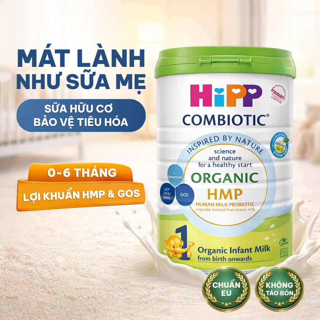 Sữa bột công thức HiPP 1 Organic Combiotic 800g bổ sung DHA trực tiếp.