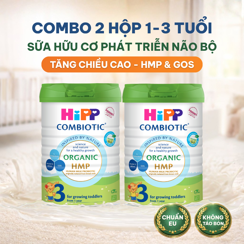 Combo 2 lon Sữa bột công thức HiPP 3 Organic Combiotic 800g hỗ trợ tiêu hóa, tăng chiều cao