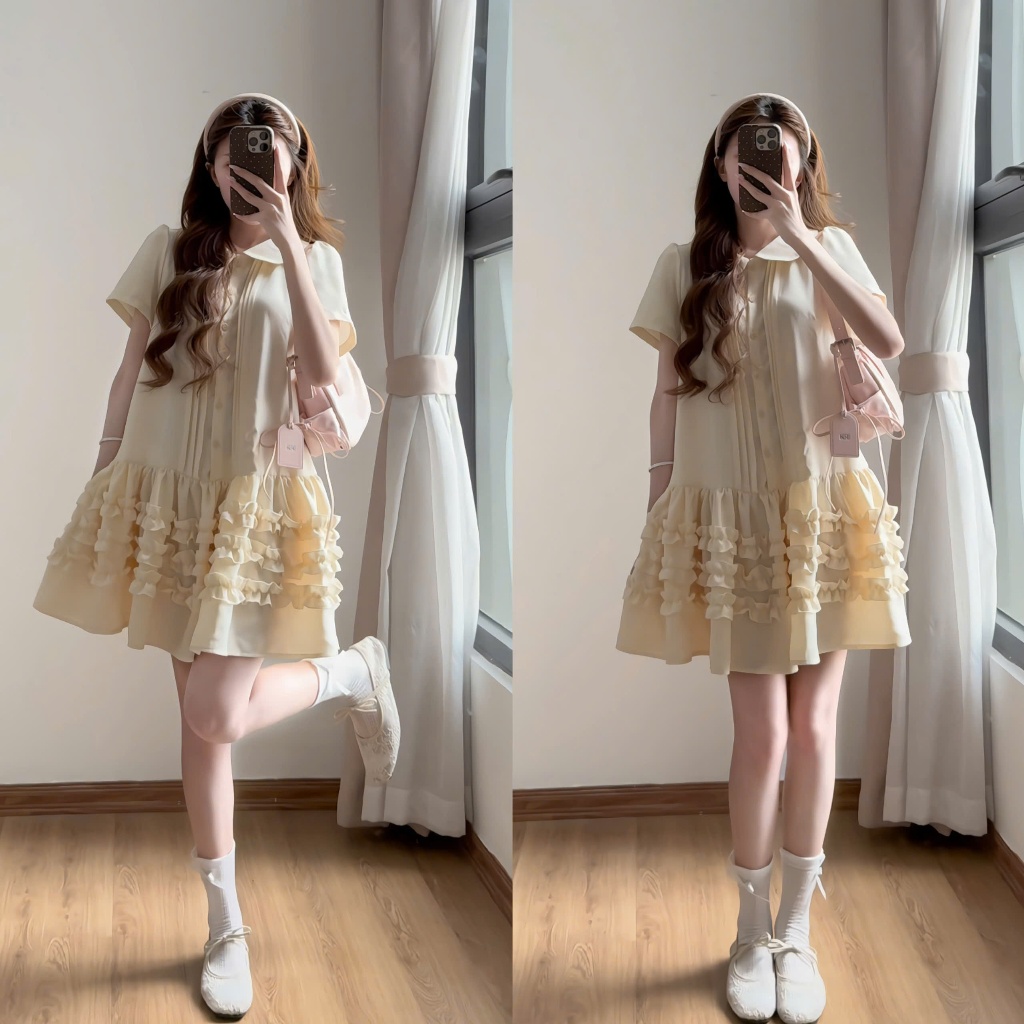 Váy babydoll XIXEOSHOP thắt eo xếp ly chiết eo nhẹ nhàng dáng xòe - V113 | BigBuy360 - bigbuy360.vn
