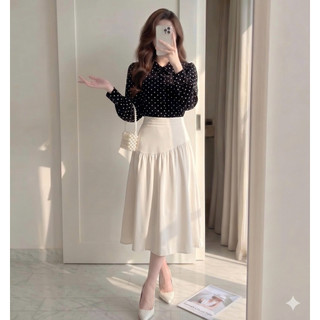 Áo lụa chấm bi cổ đức