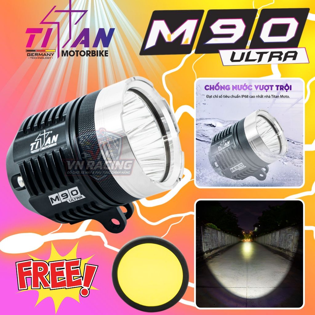 Đèn Trợ Sáng Titan M90 Ultra 60W Chính Hãng Chip Luminus Siêu Sáng Gắn Xe Máy Chống Nước - BH 1 Năm