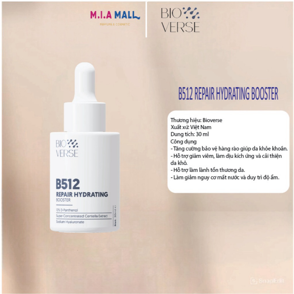 Serum B512 BIOVERSE Hỗ Trợ kiềm dầu giảm mụn Repair Hydrating 30ml tặng Serum Bio B351 5ml
