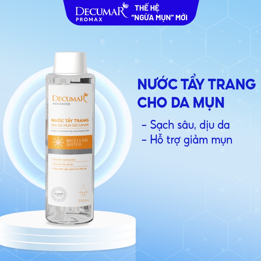 Nước tẩy trang Decumar cho da dầu mụn, dịu nhẹ, làm sạch sâu, không cồn, pH 5.5, 250ml - DTT10
