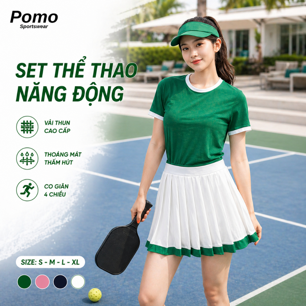 Set thể thao nữ Kama sport BP217 chất thun mềm co dãn thoải mái tập pickleball, tennis, cầu lông