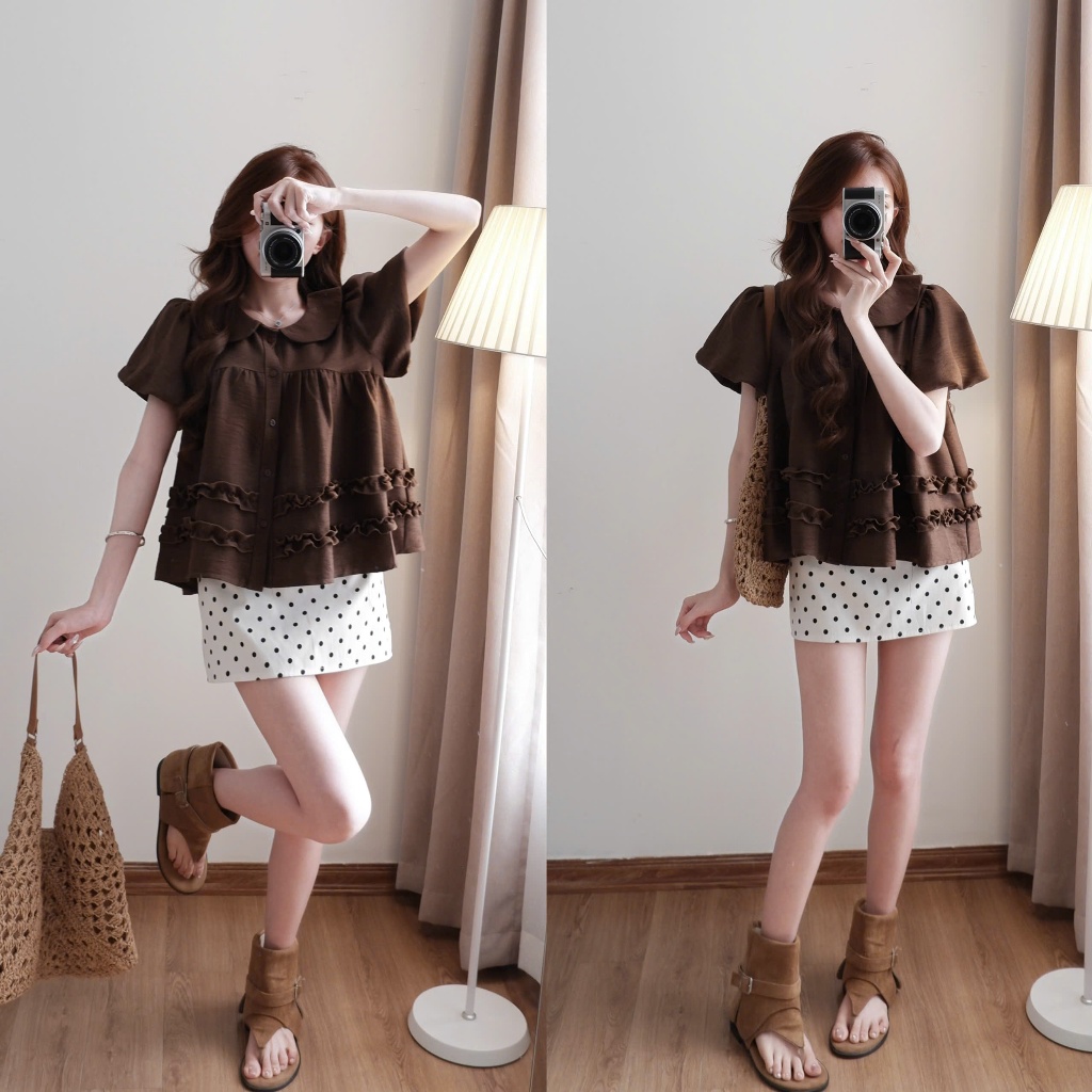 Áo babydoll cổ sen XIXEOSHOP phối bèo xinh tay phồng - A36 | BigBuy360 - bigbuy360.vn