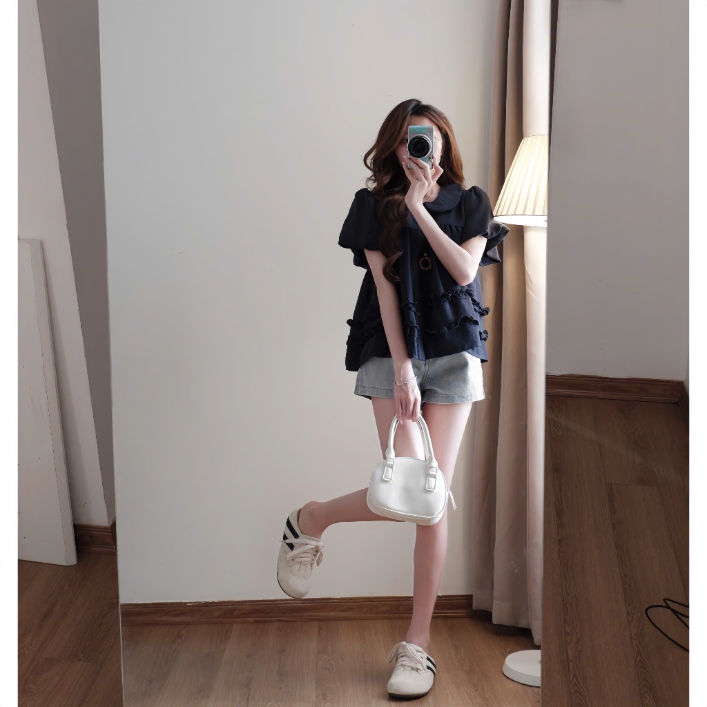 Áo babydoll cổ sen XIXEOSHOP phối bèo xinh tay phồng - A36 | BigBuy360 - bigbuy360.vn