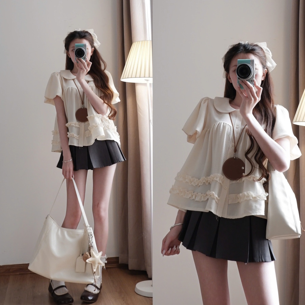 Áo babydoll cổ sen XIXEOSHOP phối bèo xinh tay phồng - A36 | BigBuy360 - bigbuy360.vn