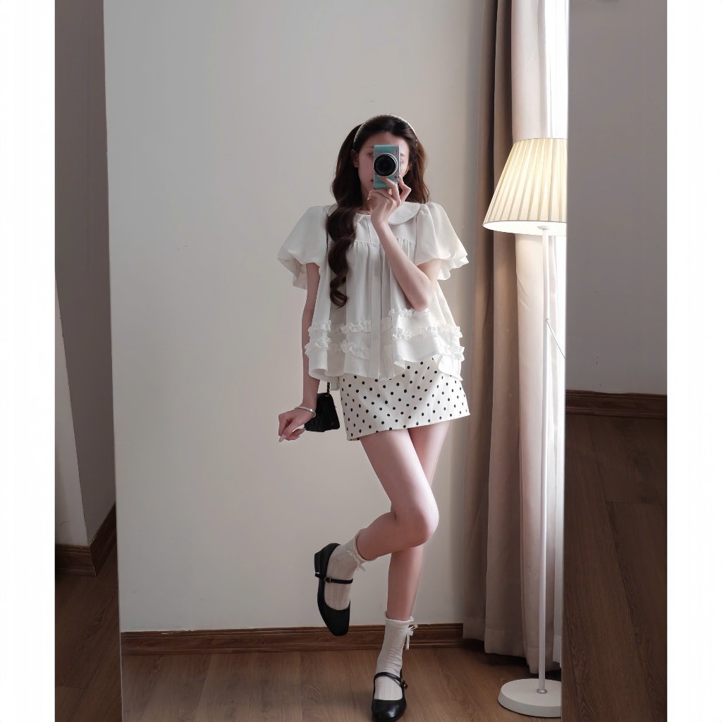 Áo babydoll cổ sen XIXEOSHOP phối bèo xinh tay phồng - A36 | BigBuy360 - bigbuy360.vn