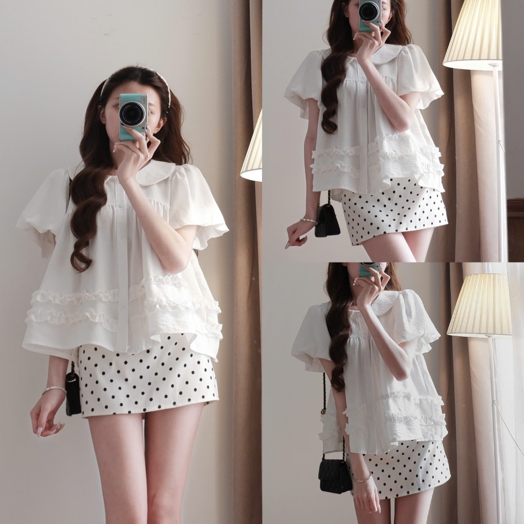 Áo babydoll cổ sen XIXEOSHOP phối bèo xinh tay phồng - A36 | BigBuy360 - bigbuy360.vn