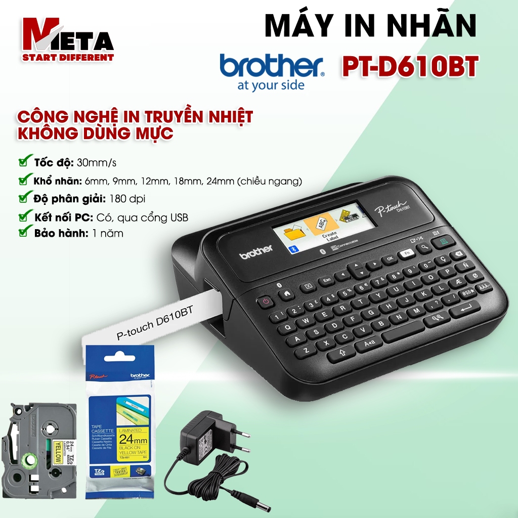 Máy In Nhãn Brother PT-D610BT, Kết Nối Bluetooth®,USB - Hàng chính hãng