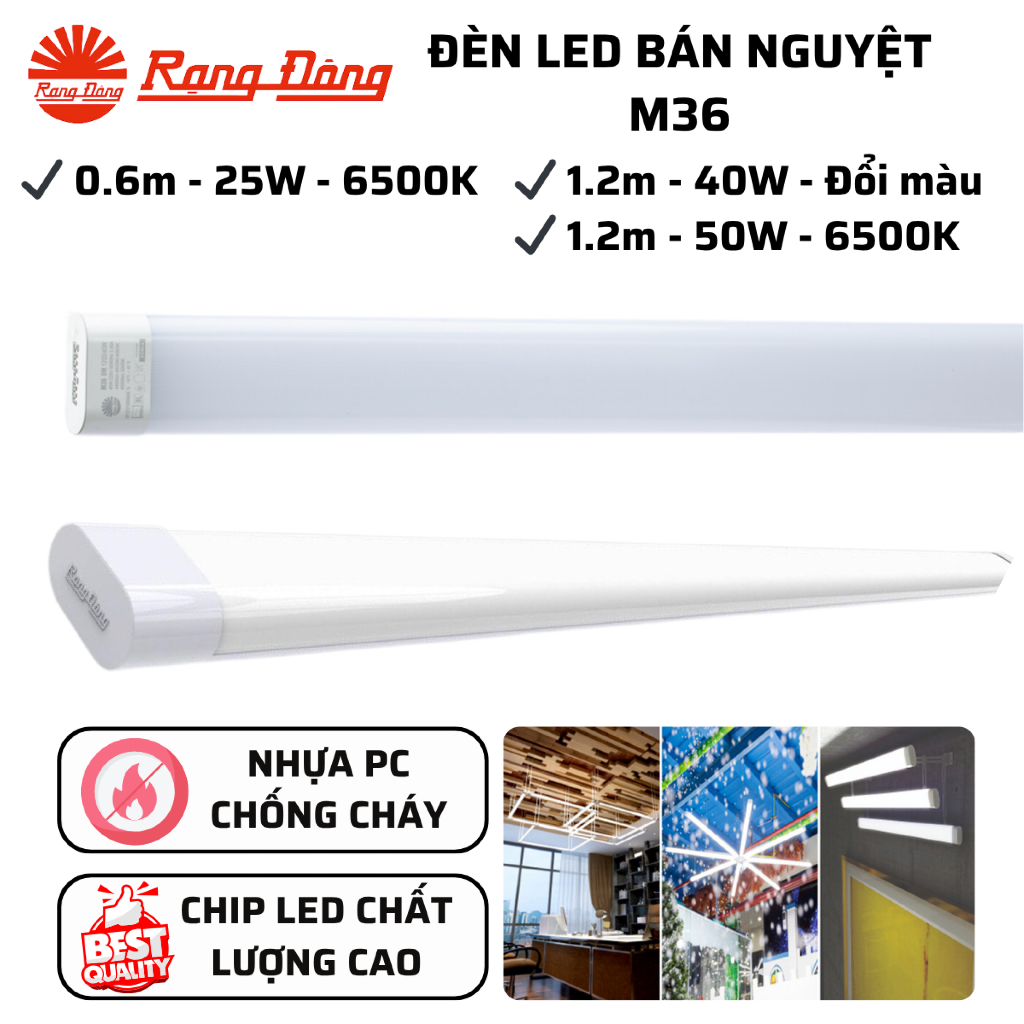 Đèn led bán nguyệt Rạng Đông 50W - 40W - 20W - Đổi mầu 40W M36 - Bộ đèn tuýp M36 Rạng Đông