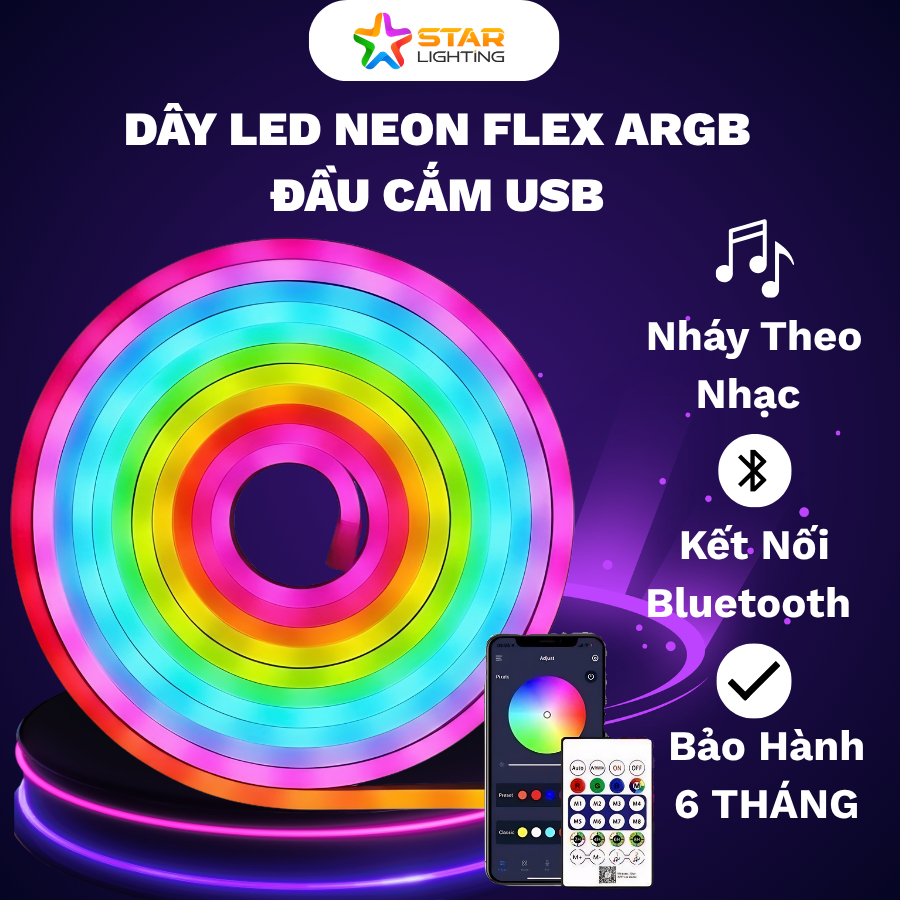 [Tặng kẹp ghim]Led Neon Flex aRGB 5 Mét 16 Triệu Màu Điều Khiển Qua App/Remote Cổng USB