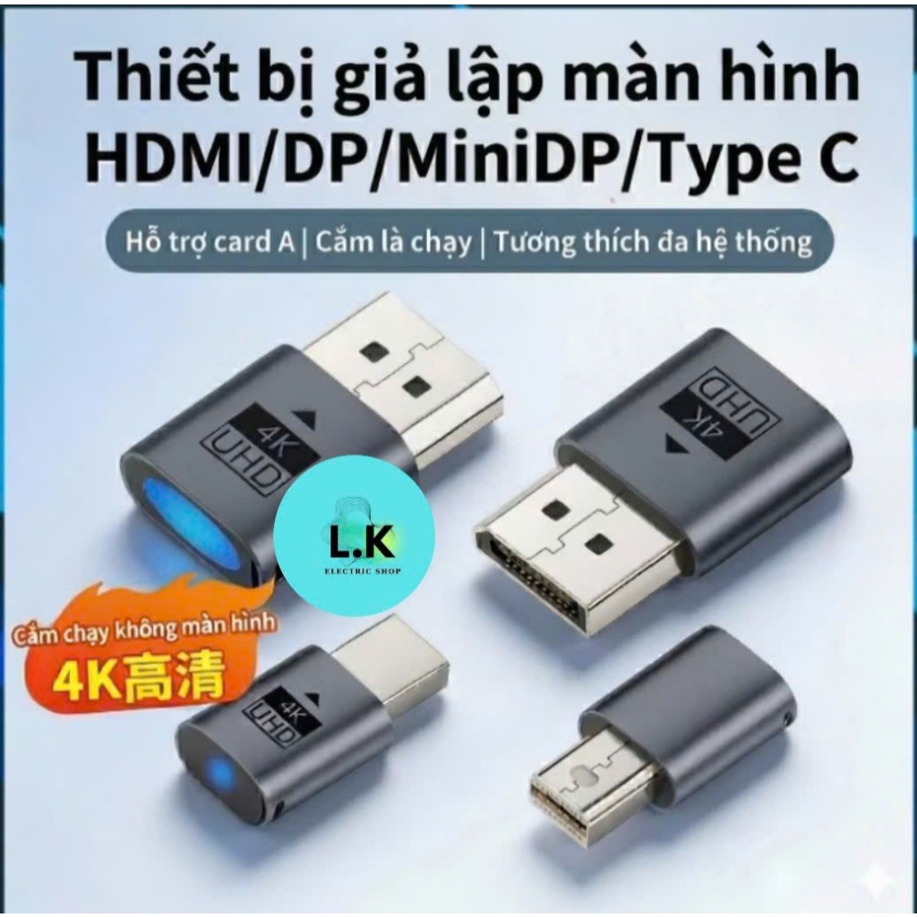 Bộ Chuyển Đổi Màn Hình Ảo  – dùng Remote, ultra view PC từ xa mà không cần màn thật  DDC EDID 4K HDM