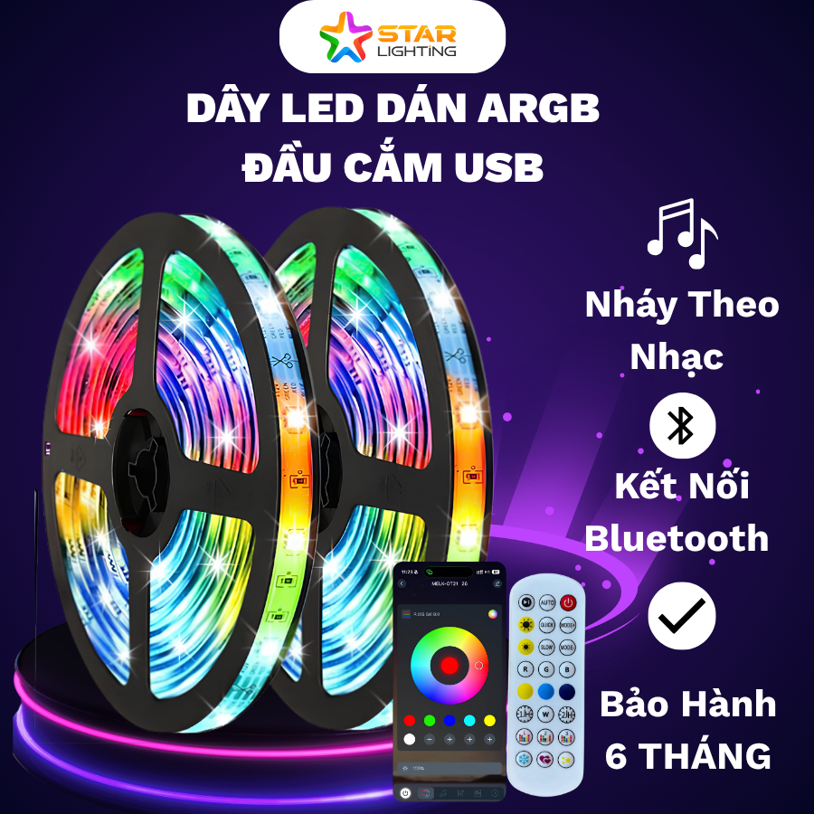 Led Dán Argb 5M/10M/15M/20M Điều Khiển App/Remote Cổng USB Đuổi Nháy Theo Nhạc/Giọng Nói, Chống Nước