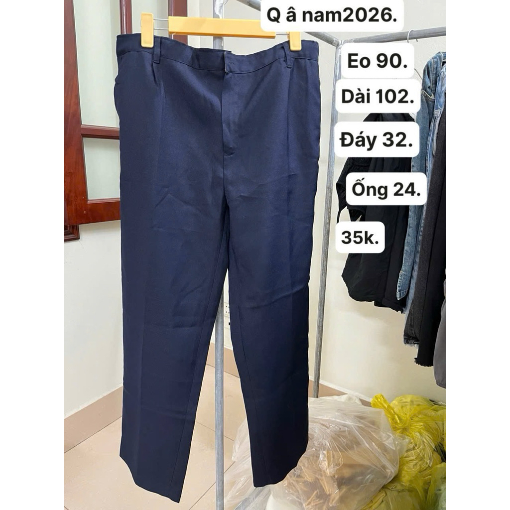 Quần âu nam eo 90cm, dài 102cm.