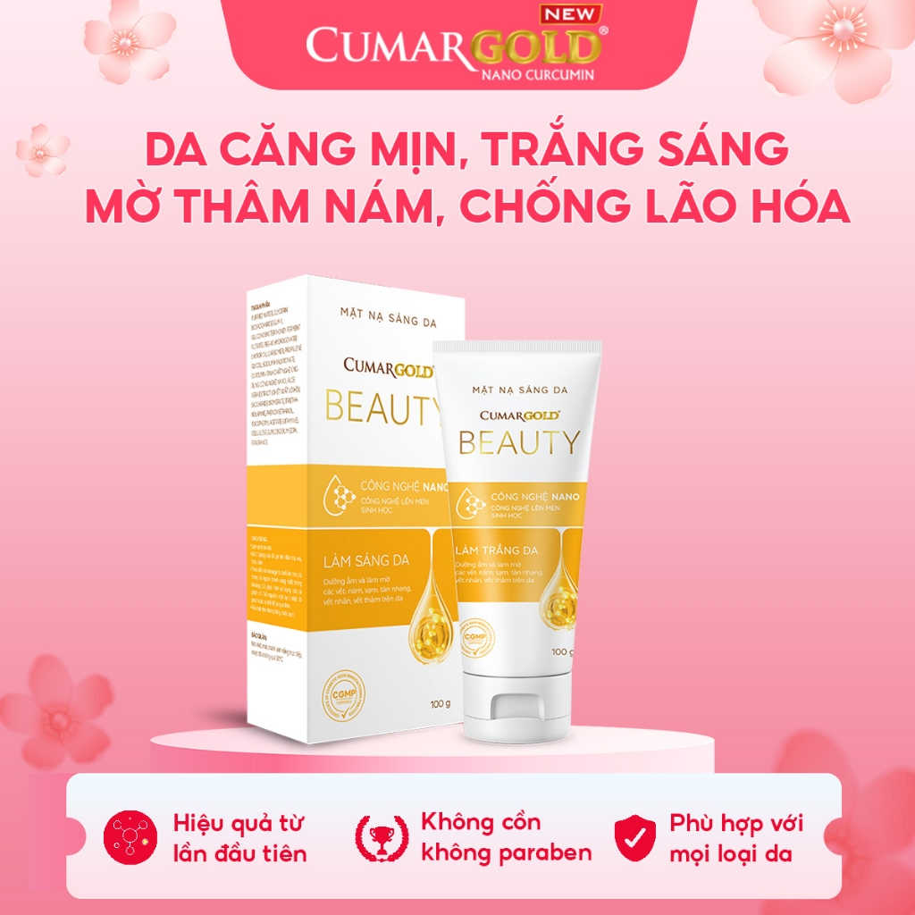 Mặt nạ sáng da CumarGold Beauty giúp hỗ trợ mờ thâm nám, dưỡng sáng da từ nghệ Nano curcumin - CMB02
