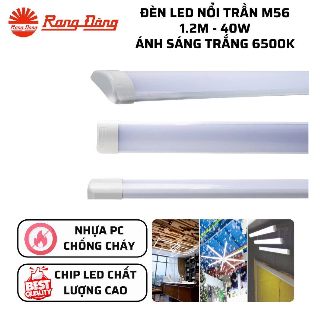 Đèn LED Nổi trần Bán Nguyệt M56 1.2m 40W Ánh sáng trắng 6500K Rạng Đông